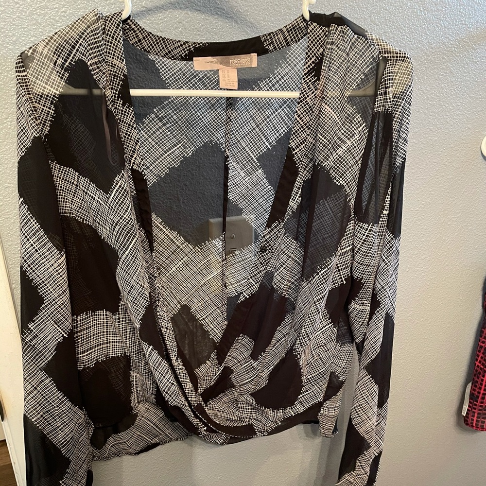 Black and white sheer blouse
